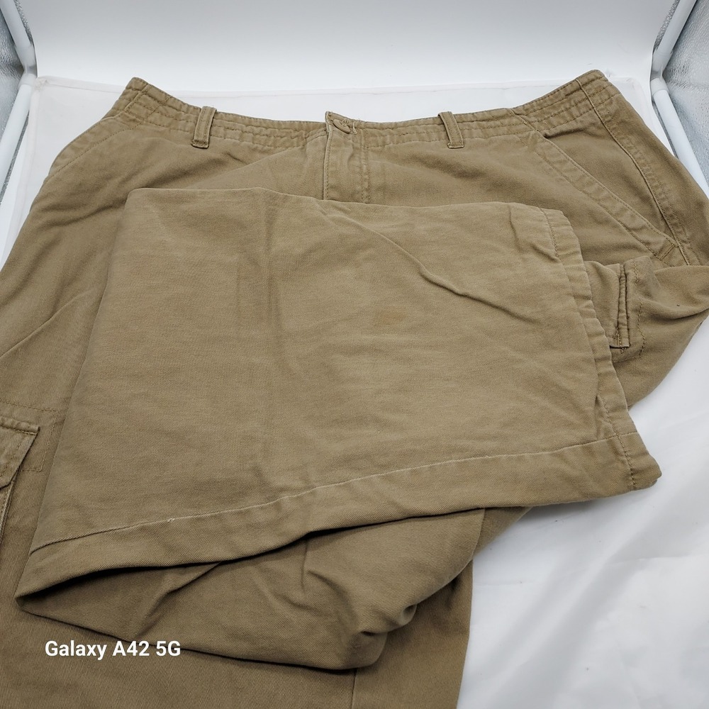 North Rim Mens Flannel Lined Cargo Pants Khaki Tan Plaid Lined 36x32 Workwear